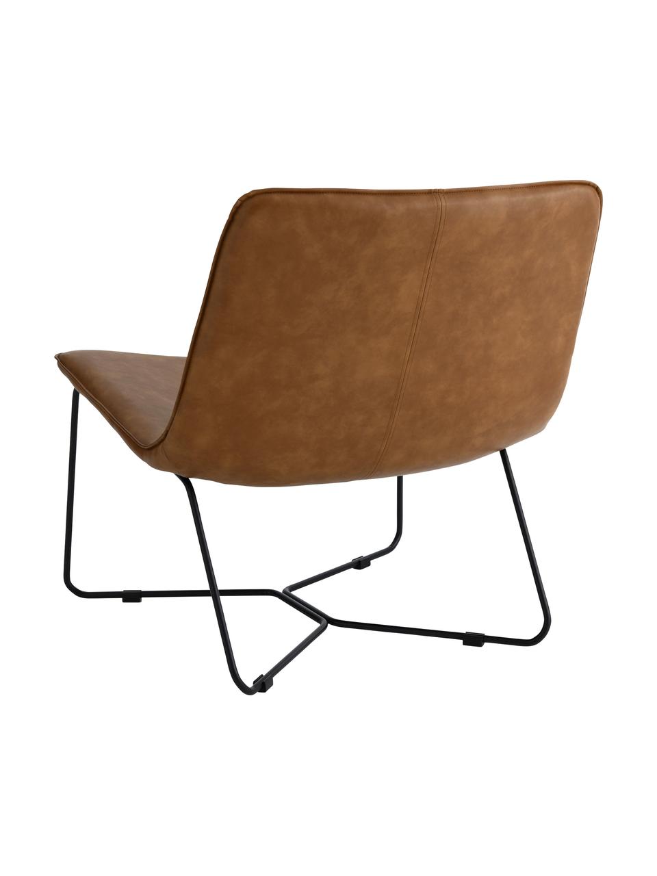 Kunstleren lounge fauteuil Barrel in bruin, Bekleding: 100% kunstleer, Frame: gecoat metaal, Kunstleer bruin, zwart, B 68 cm x D 64 cm