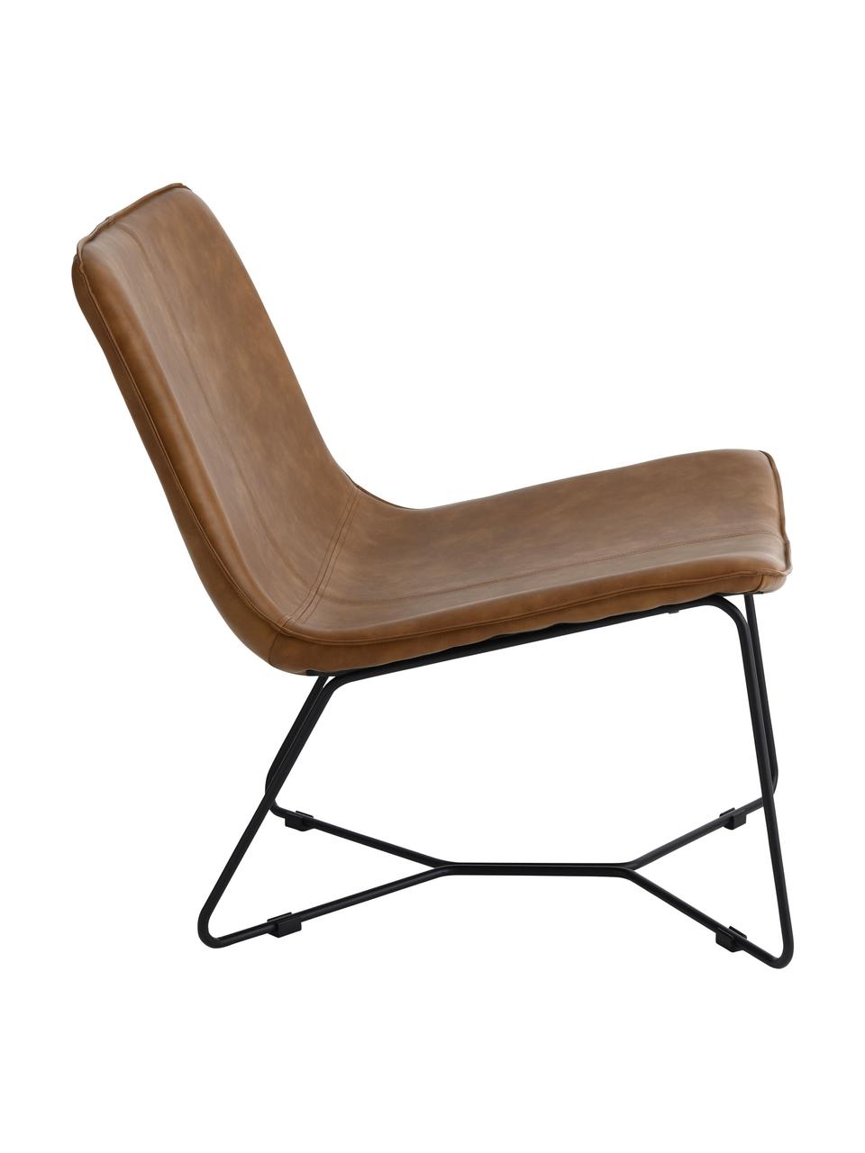 Chaise lounge en cuir synthétique brun Barrel, Cuir synthétique brun, noir, larg. 68 x prof. 64 cm