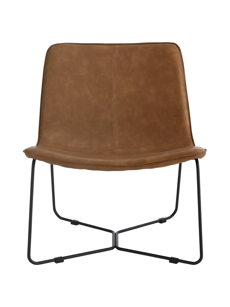 Kunstleren lounge fauteuil Barrel in bruin, Bekleding: 100% kunstleer, Frame: gecoat metaal, Kunstleer bruin, zwart, B 68 cm x D 64 cm