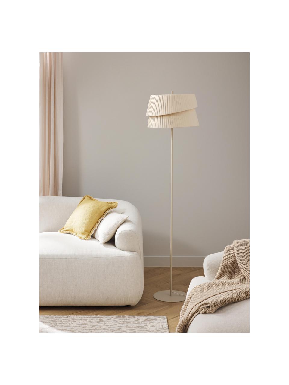 Stehlampe Nyla mit asymmetrischem Lampenschirm, Lampenschirm: Leinenstoff, Beige, H 160 cm