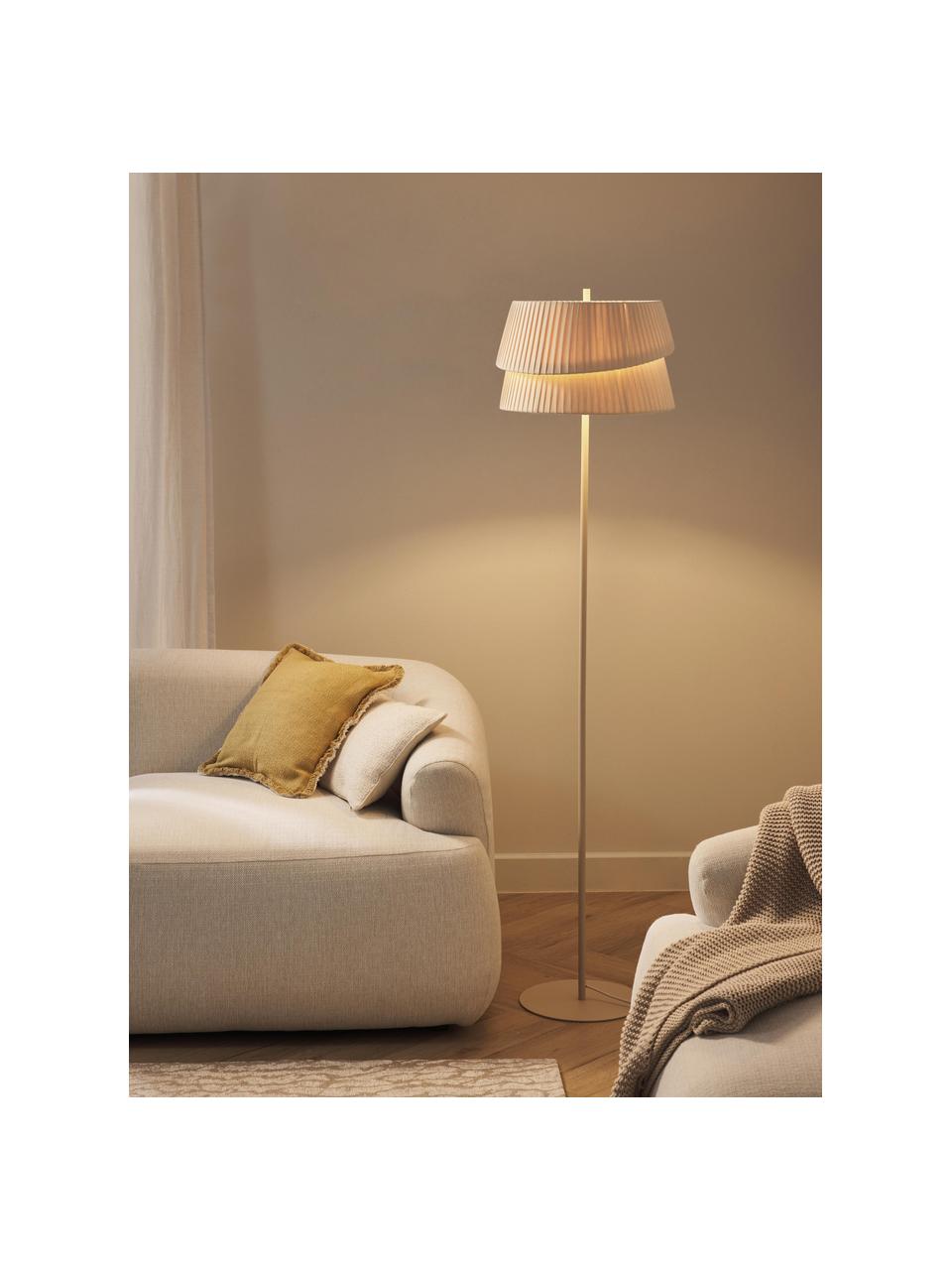 Vloerlamp Nyla met asymmetrische lampenkap, Lampenkap: linnen, Beige, H 160 cm