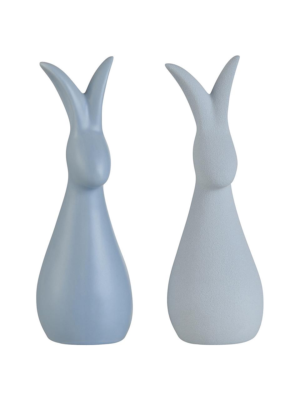 Deko-Objekt-Set Rabbits, 2-tlg., Steingut, Blau, B 8 x H 22 cm