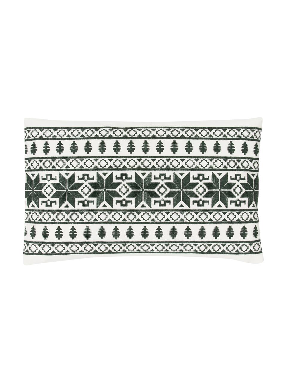 Bestickte Kissenhülle Orkney mit norwegischer Ziernaht, 100 % Baumwolle, Grün, Cremeweiß, B 30 x L 50 cm