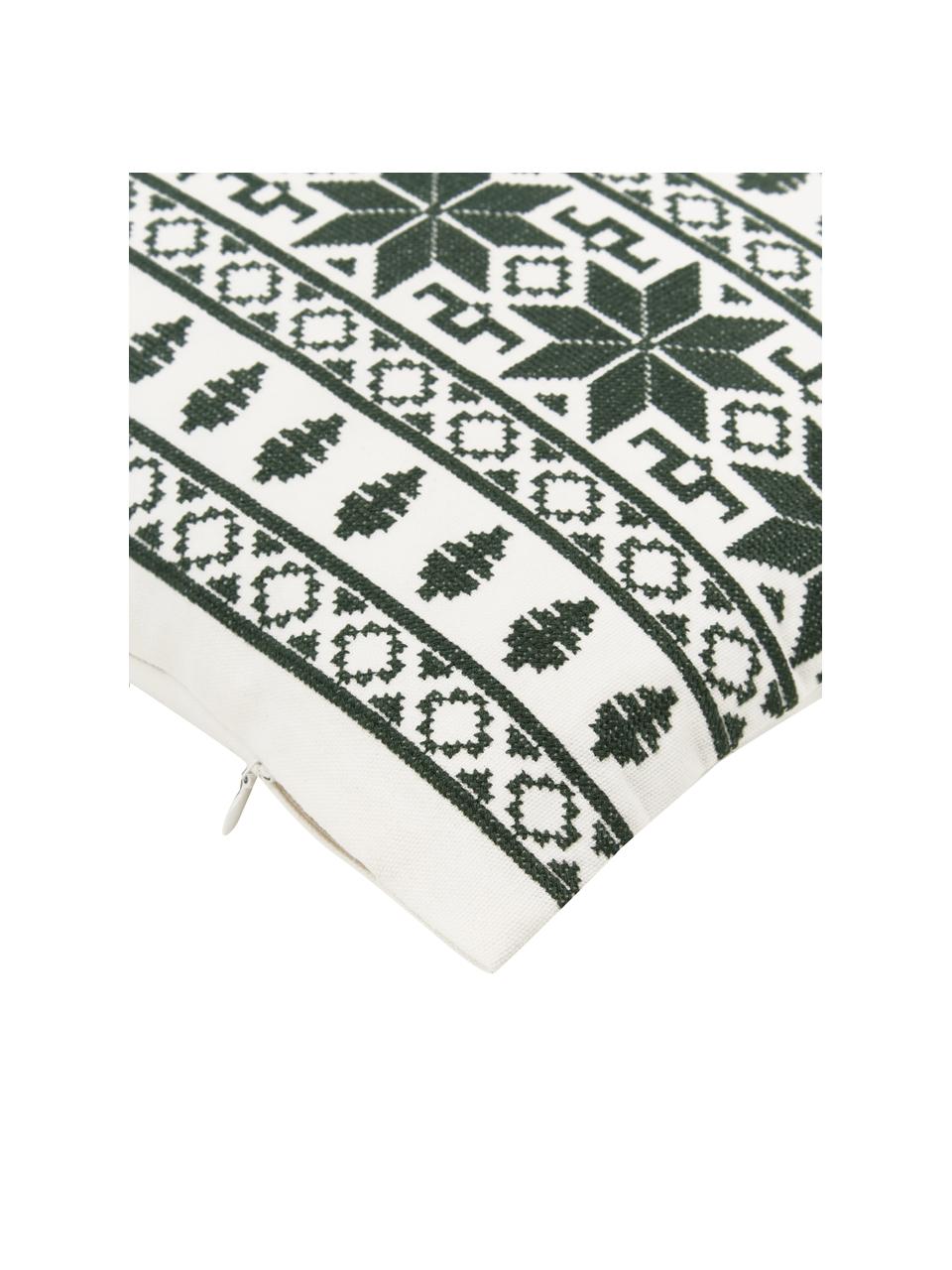 Poszewka na poduszkę Fenna, 100% bawełna, Ciemny zielony, kremowobiały, S 30 x D 50 cm