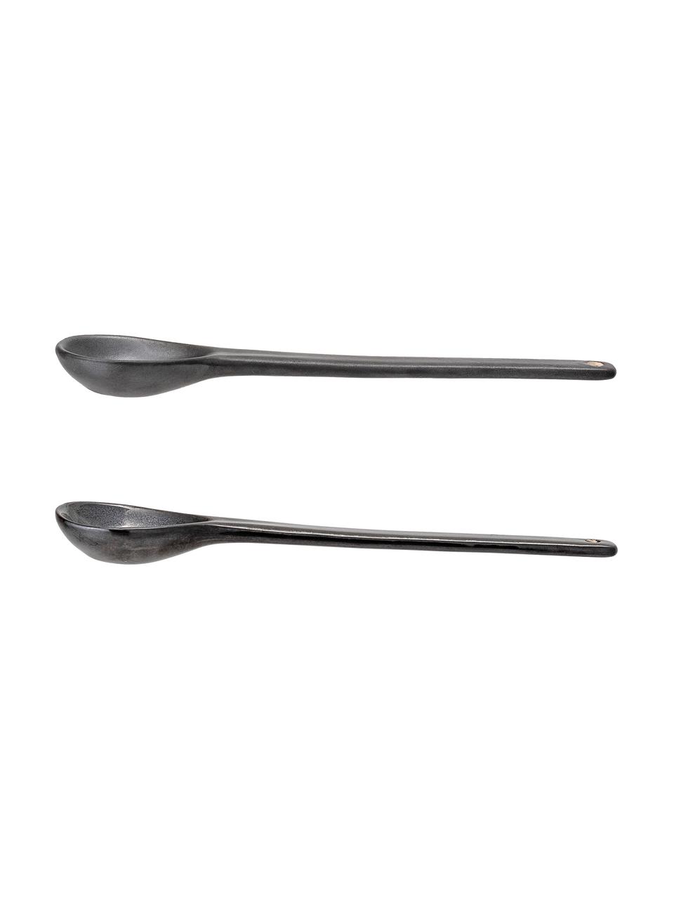 Löffel-Set Leah in Schwarz aus Steingut, 2-tlg., Steingut, Schwarz, L 18 cm