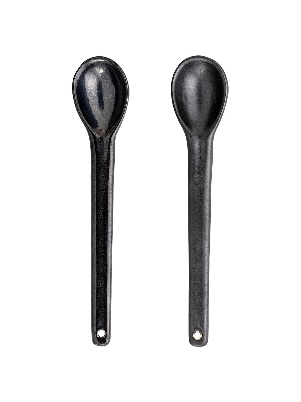 Set de cucharas de gres Leah, 2 uds., Gres, Negro, L 18 cm