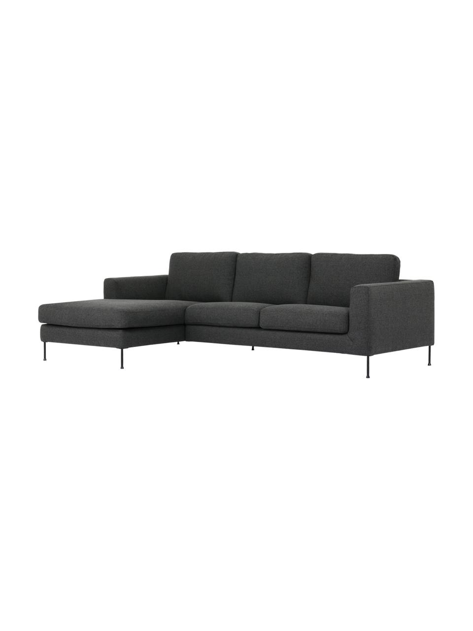 Sofa narożna z metalowymi nogami Cucita (3-osobowa), Tapicerka: tkanina (100% poliester) , Stelaż: lite drewno sosnowe z cer, Nogi: metal lakierowany Ten pro, Antracytowa tkanina, S 262 x G 163 cm, lewostronna
