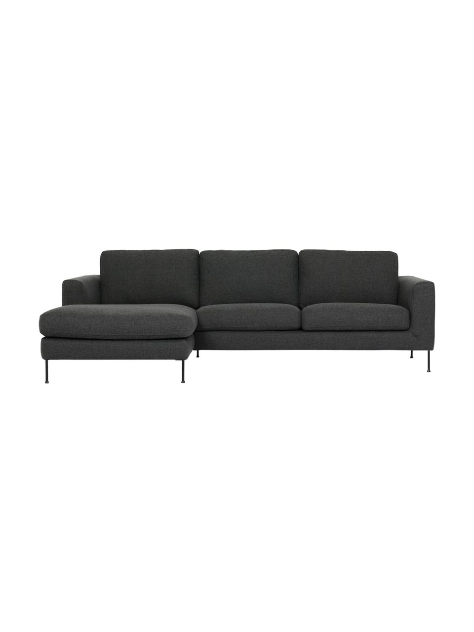 Sofá rinconera Cucita (3 plazas), Tapizado: tejido (100% poliéster) A, Estructura: madera de pino maciza, Patas: metal pintado, Tejido gris antracita, An 262 x F 163 cm, chaise longue izquierda