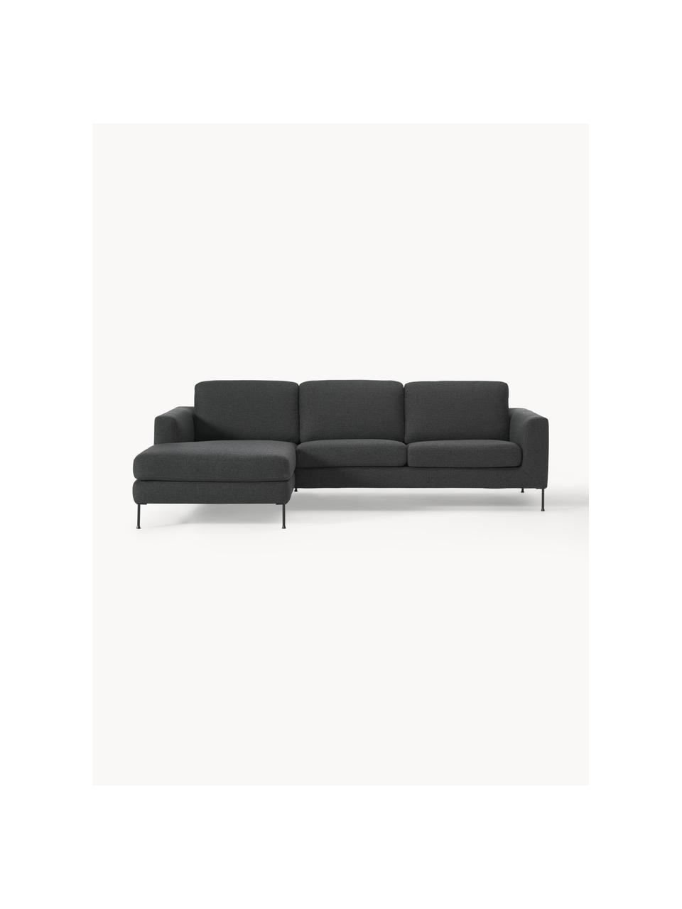 Ecksofa Cucita (3-Sitzer), Bezug: Webstoff (100% Polyester), Gestell: Massives Kiefernholz, Füße: Metall, lackiert Dieses P, Webstoff Anthrazit, B 262 x T 163 cm, Eckteil links