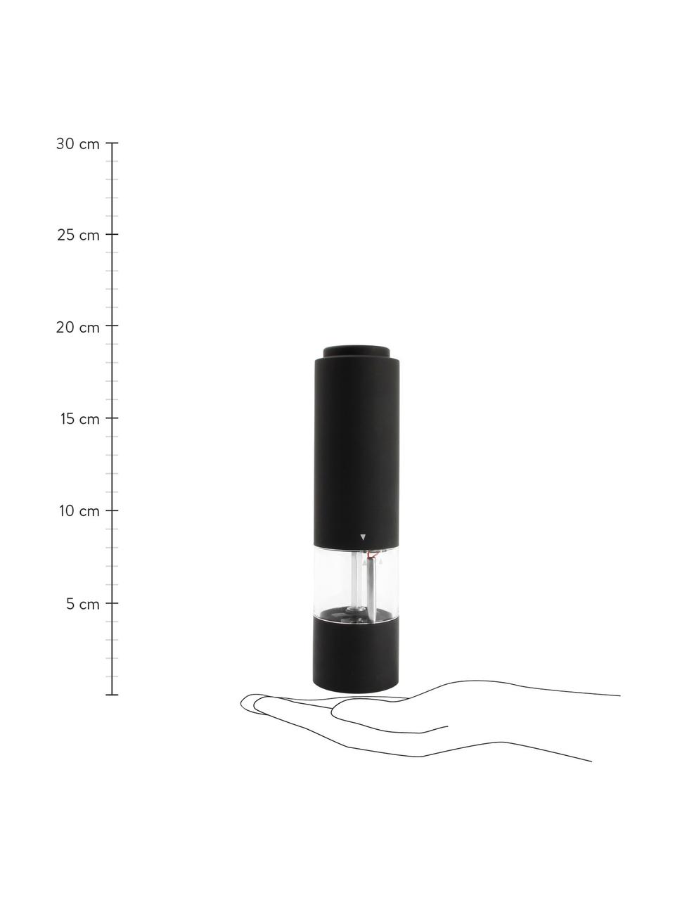 Elektrické mlýnky na sůl a pepř Lecta, Akryl, umělá hmota (ABS), guma, keramika, Černá, transparentní, stříbrná, Ø 5 cm, V 19 cm