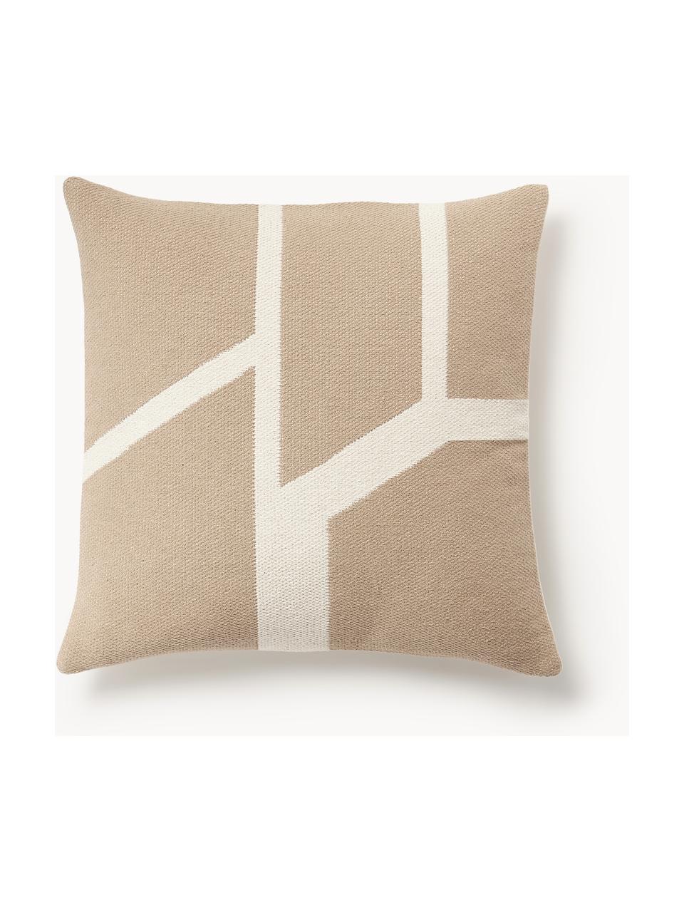 Handgewebte Kissenhülle Asta mit geometrischem Muster, 100 % Baumwolle, Beige, Hellbeige, B 50 x L 50 cm