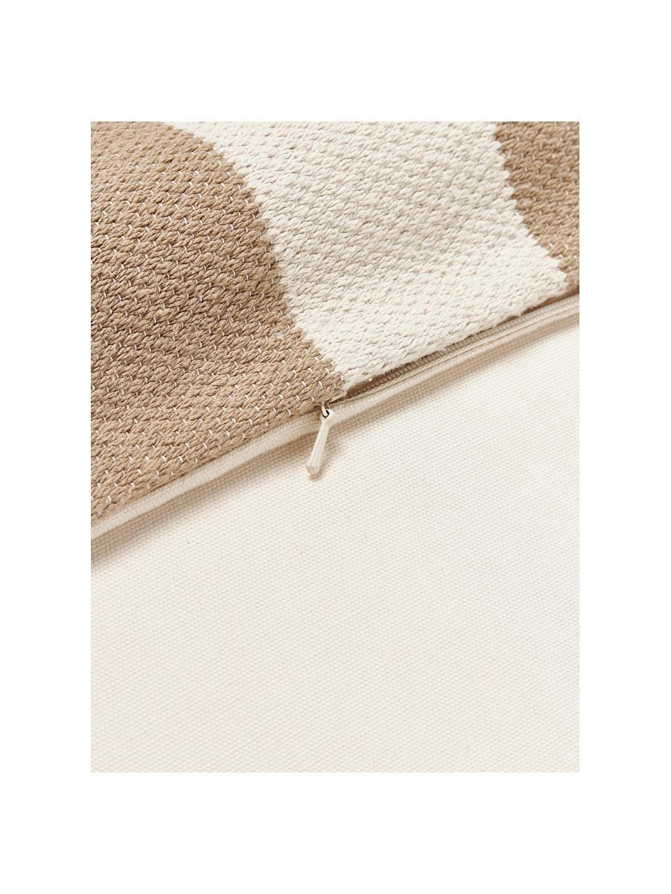 Handgewebte Kissenhülle Asta mit geometrischem Muster, 100 % Baumwolle, Beige, Hellbeige, B 50 x L 50 cm