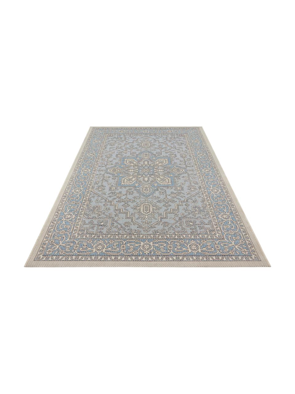 In- & Outdoor-Teppich Anjara im Vintage Style, 100% Polypropylen, Azurblau, Taupe, B 200 x L 290 cm (Größe L)