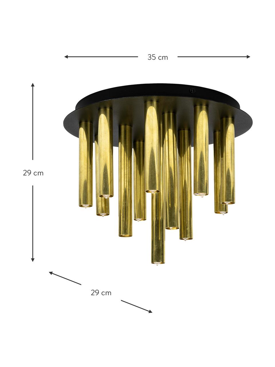 Glamorous plafondlamp Gocce, Lampenkap: gecoat metaal, Baldakijn: gecoat metaal, Zwart, goudkleurig, B 35 x H 29 cm