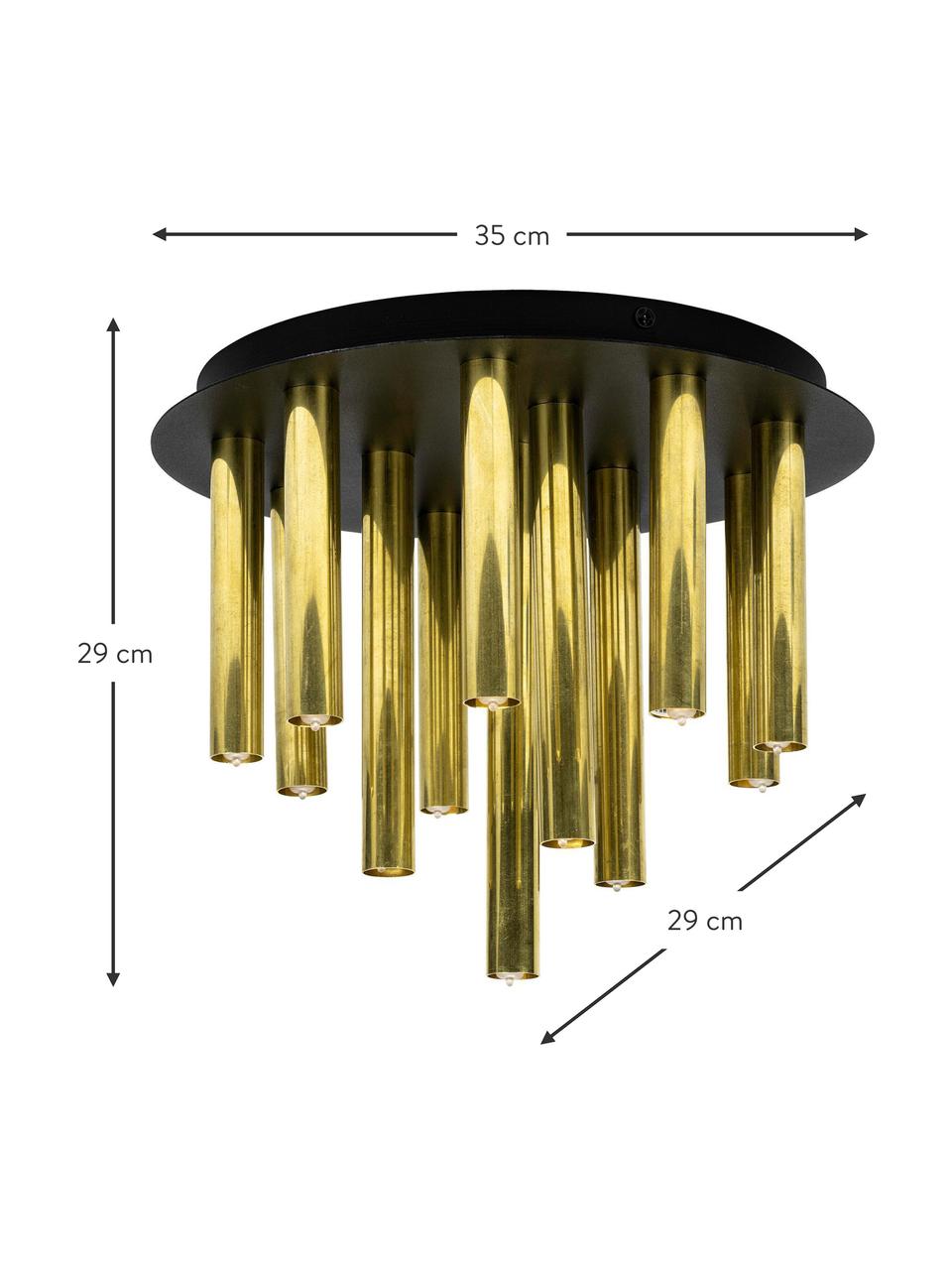 Glamorous plafondlamp Gocce, Lampenkap: gecoat metaal, Baldakijn: gecoat metaal, Zwart, goudkleurig, B 35 x H 29 cm