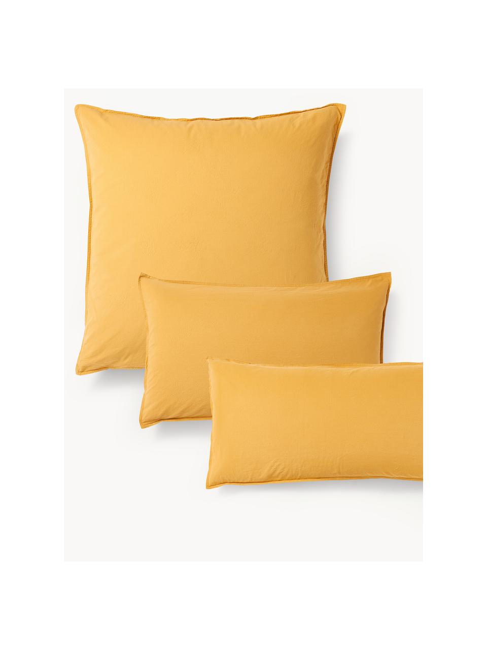 Funda de almohada de percal lavado Debbie, Amarillo mostaza, An 45 x L 110 cm