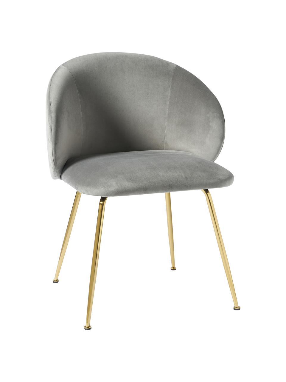 Chaise velours rembourrée Luisa, 2 pièces, Velours gris clair, or, larg. 59 x prof. 58 cm