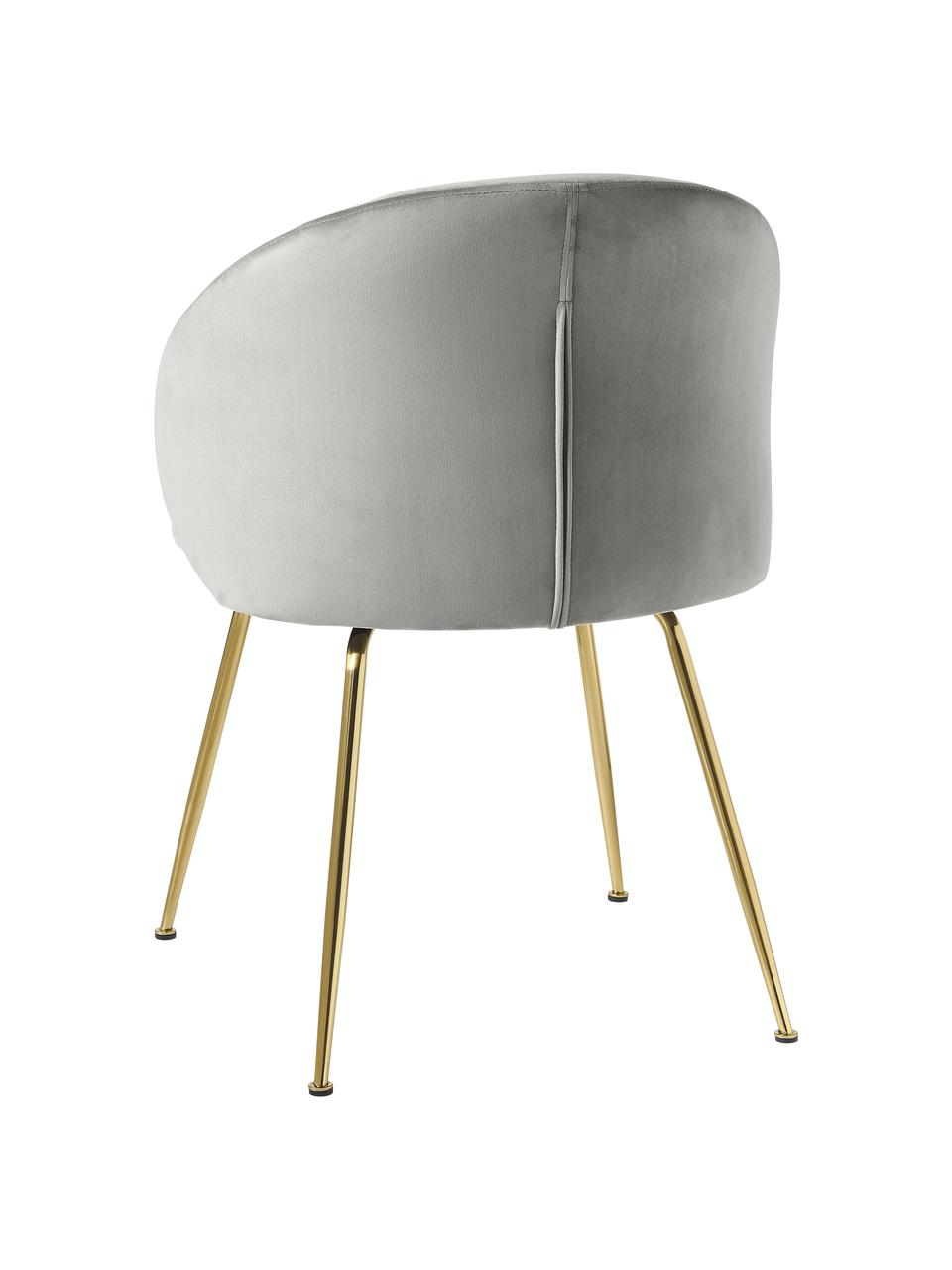 Sillas tapizadas en terciopelo Luisa, 2 uds., Tapizado: terciopelo de poliéster A, Patas: metal con pintura en polv, Terciopelo gris beige, dorado, An 59 x F 58 cm
