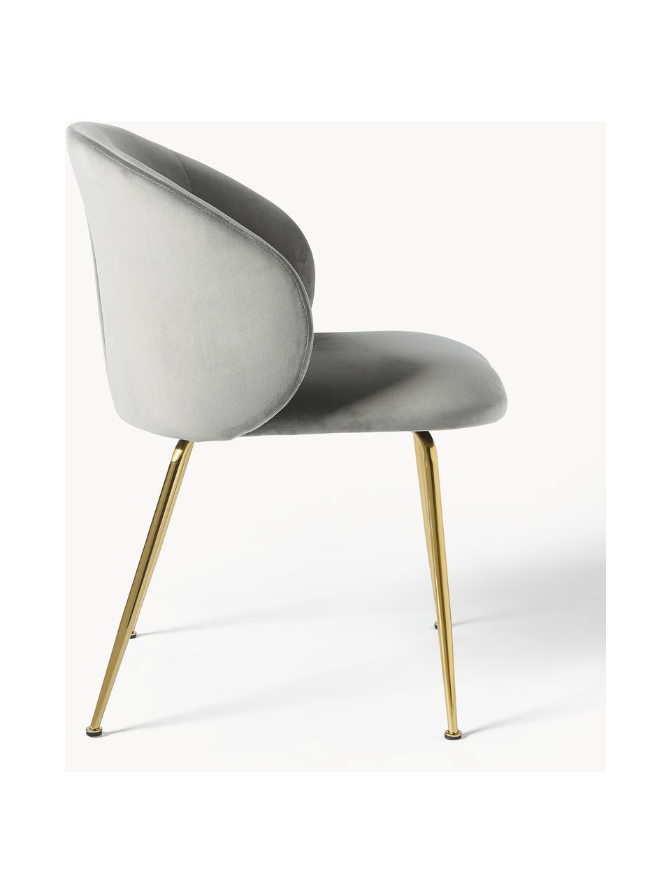 Fluwelen stoelen Luisa, 2 stuks, Bekleding: fluweel (100% polyester) , Poten: gepoedercoat metaal, Fluweel grijs, goudkleurig, B 59 x D 58 cm