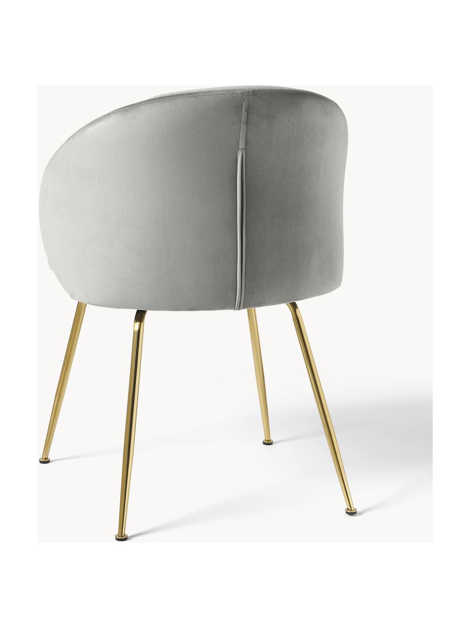 Fluwelen stoelen Luisa, 2 stuks, Bekleding: fluweel (100% polyester) , Poten: gepoedercoat metaal, Fluweel grijs, goudkleurig, B 59 x D 58 cm
