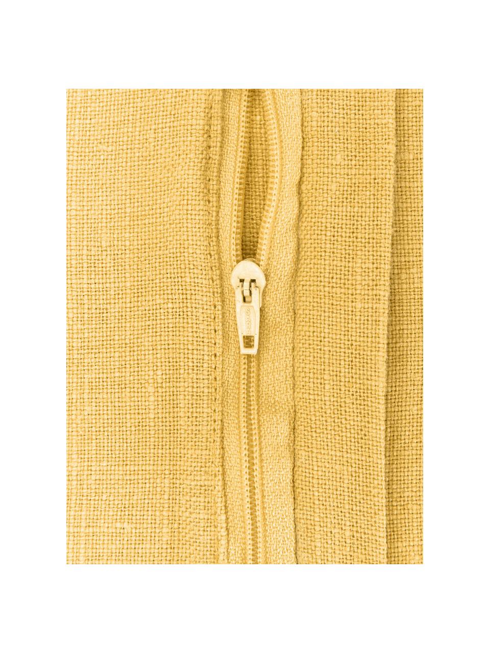 Housse de coussin pur lin jaune Lanya, 100 % lin pur

Par sa nature, le lin a un toucher plutôt rugueux et un aspect naturellement froissé. La grande résistance à la déchirure rend le lin résistant à l'abrasion et à l'usure, Jaune, larg. 30 x long. 50 cm