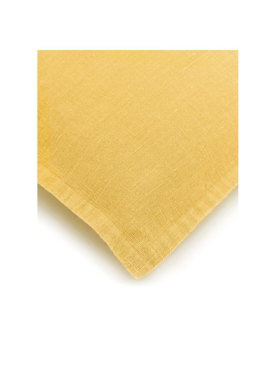 Housse de coussin pur lin jaune Lanya, 100 % lin pur

Par sa nature, le lin a un toucher plutôt rugueux et un aspect naturellement froissé. La grande résistance à la déchirure rend le lin résistant à l'abrasion et à l'usure, Jaune, larg. 30 x long. 50 cm