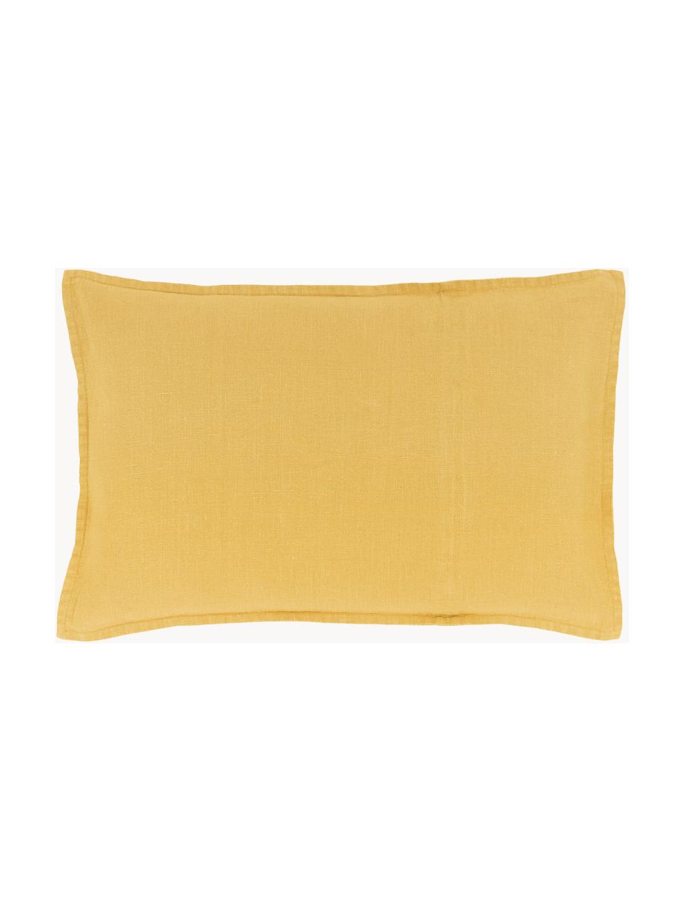 Housse de coussin pur lin jaune Lanya, 100 % lin pur

Par sa nature, le lin a un toucher plutôt rugueux et un aspect naturellement froissé. La grande résistance à la déchirure rend le lin résistant à l'abrasion et à l'usure, Jaune, larg. 30 x long. 50 cm