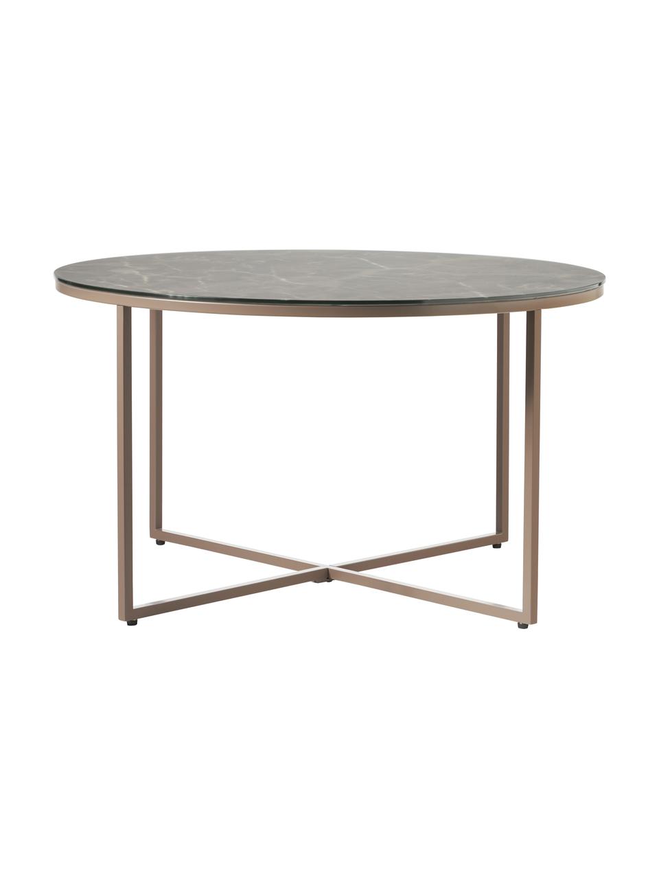 Kulatý konferenční stolek se skleněnou deskou v mramorovém vzhledu Antigua, Černá v mramorovém vzhledu, taupe, Ø 80 cm