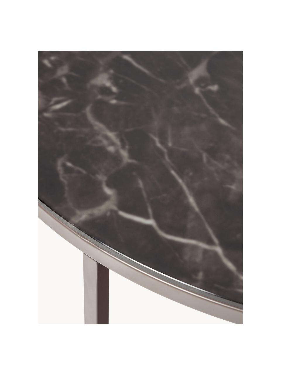 Tavolino rotondo da salotto con piano in vetro effetto marmo Antigua, Struttura: metallo ottonato, Nero marmorizzato, taupe, Ø 80 cm