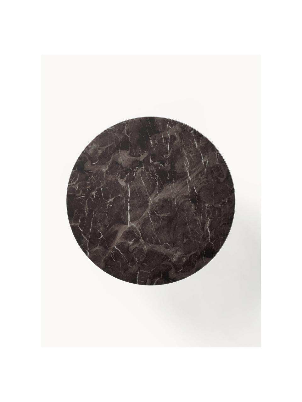 Stolik kawowy ze szklanym blatem o wyglądzie marmuru Antigua, Blat: szkło, matowy nadruk, Stelaż: metal mosiądzowany, Czarny, o wyglądzie marmuru, ciemny szary, Ø 80 cm
