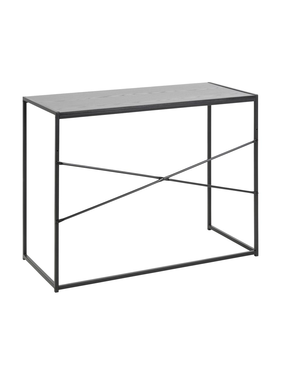 Schmaler Schreibtisch Seaford, Gestell: Metall, pulverbeschichtet, Tischplatte: Mitteldichte Holzfaserpla, Schwarz, B 100 x T 45 cm
