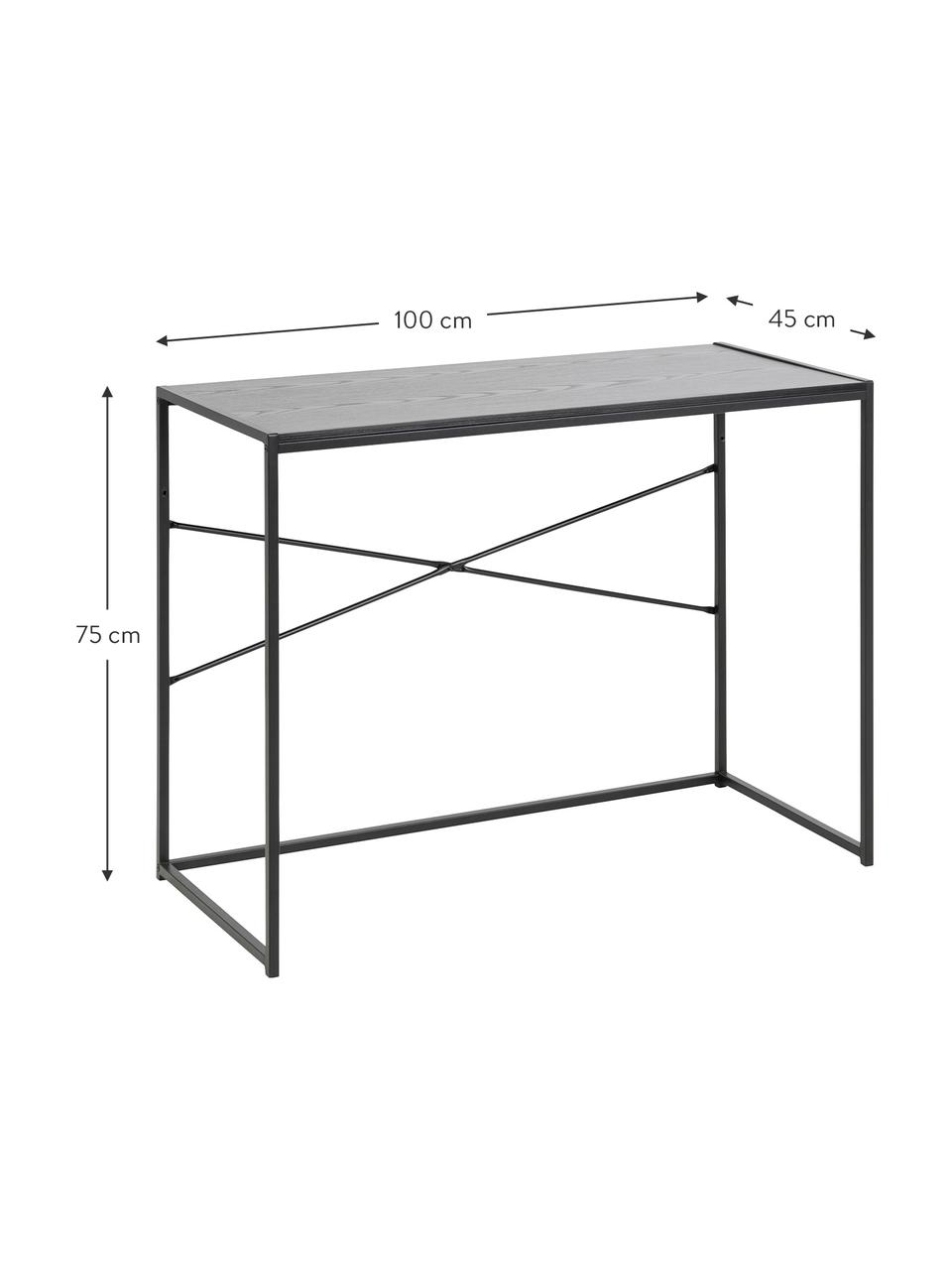 Wąskie biurko z drewna i metalu Seaford, Stelaż: metal malowany proszkowo, Blat: płyta pilśniowa średniej , Czarny, S 100 x G 45 cm
