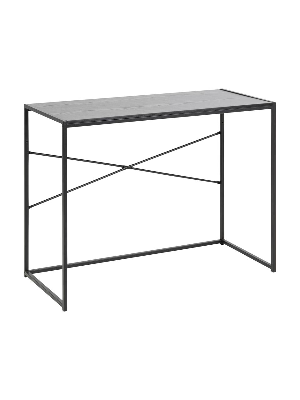 Bureau étroit bois et métal Seaford, Noir, larg. 100 x prof. 45 cm