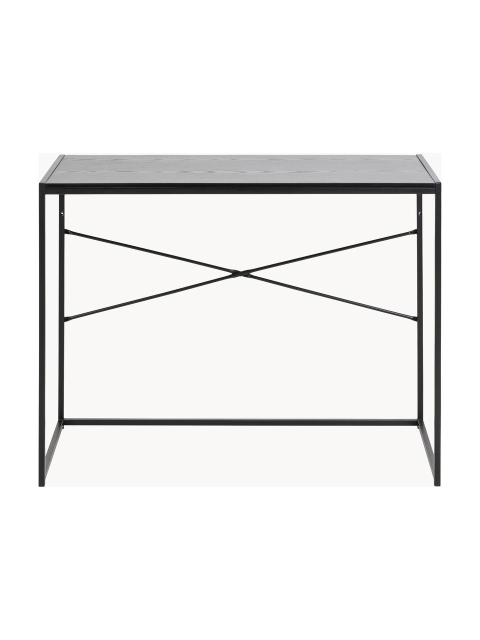 Smal bureau Seaford, Frame: gepoedercoat metaal, in f, Tafelblad: MDF, essenhoutfineer, in , Zwart, B 100 x D 45 cm