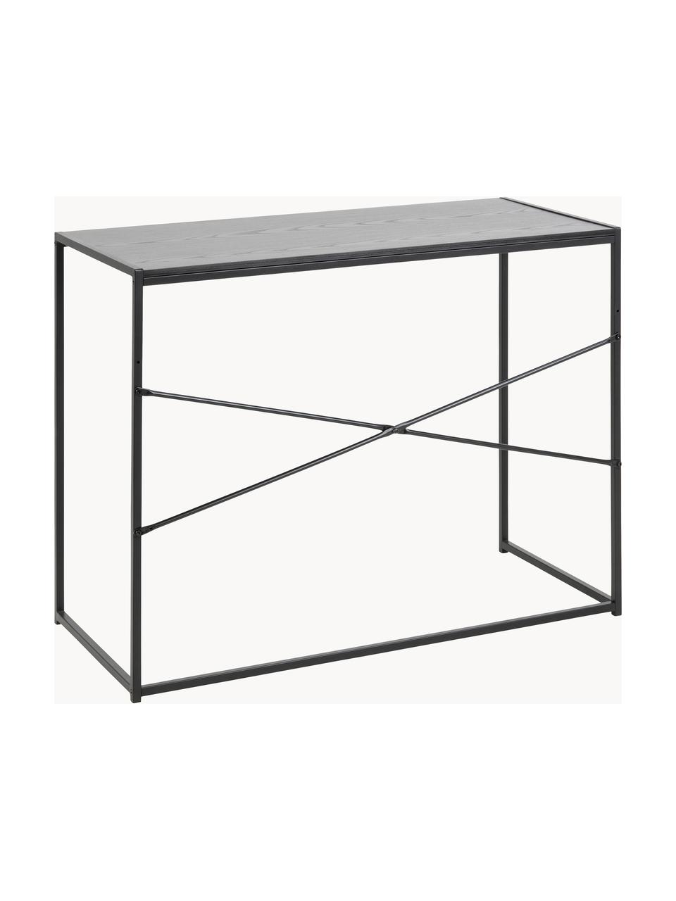 Smal bureau Seaford, Frame: gepoedercoat metaal, in f, Tafelblad: MDF, essenhoutfineer, in , Zwart, B 100 x D 45 cm