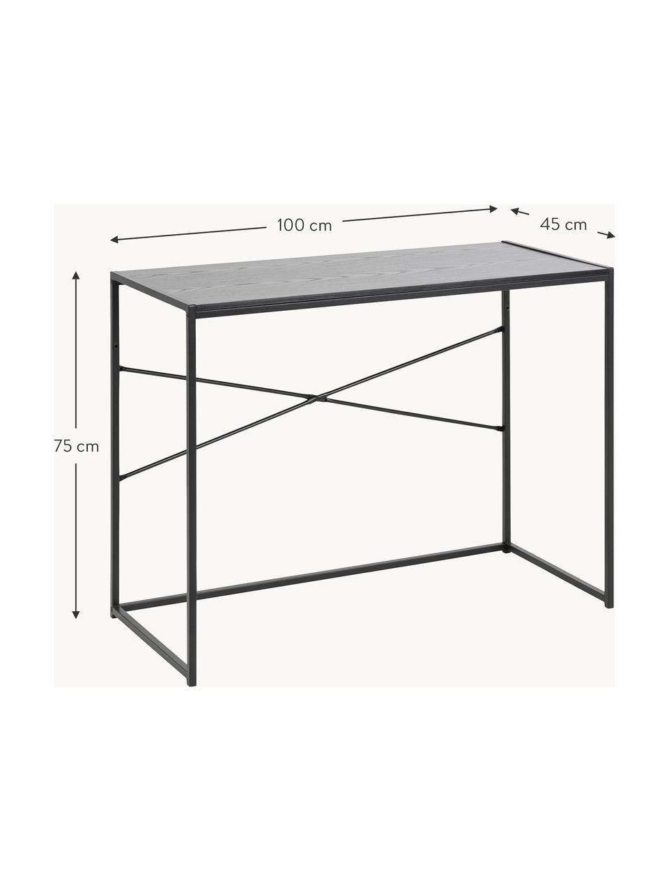 Smal bureau Seaford, Frame: gepoedercoat metaal, in f, Tafelblad: MDF, essenhoutfineer, in , Zwart, B 100 x D 45 cm