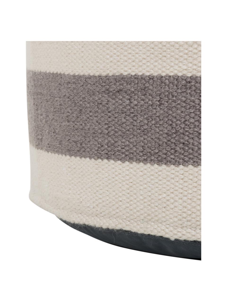 Gestreepte poef Lani in grijs, handgeweven, Bekleding: polyester, gerecycled, Stof grijs/ecru, Ø 65 x H 30 cm