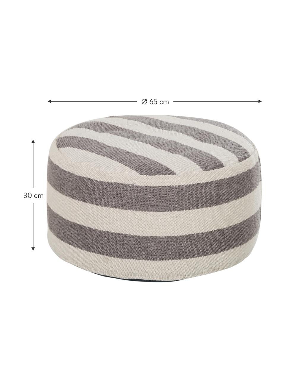 Pouf rond tissé main Lani, Gris, blanc, ∅ 65 x haut. 30 cm