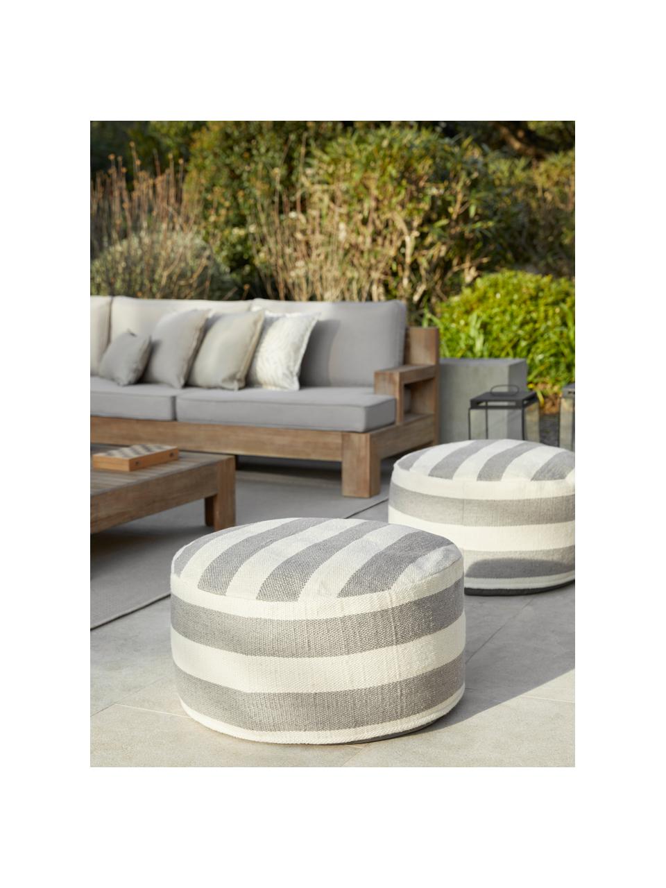 Pruhovaný sedací puf Lani, Sivá, biela, ∅ 65 x V 30 cm