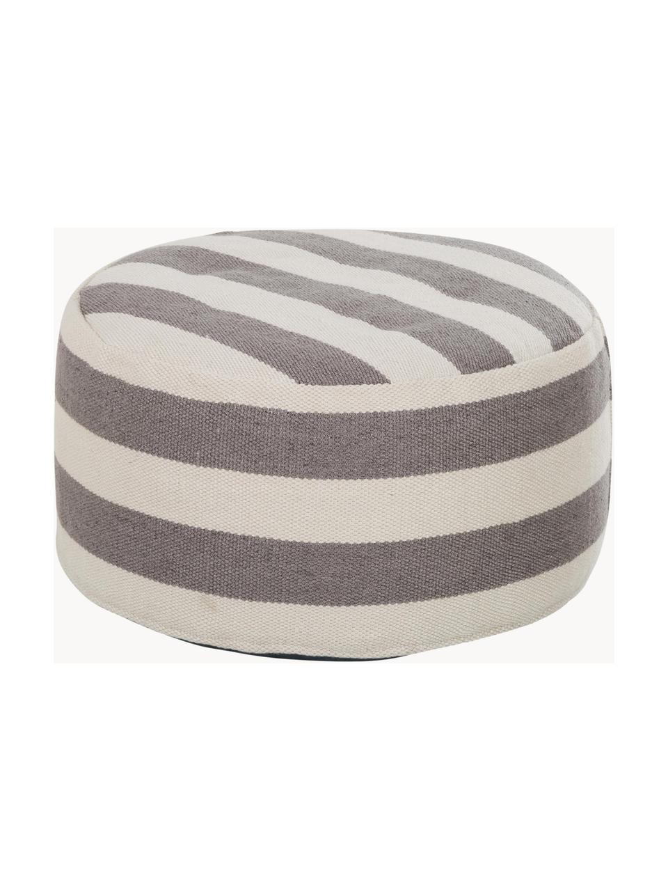 Gestreifter Pouf Lani, handgewebt, Bezug: 100% recyceltes Polyester, Cremeweiss, Grau, ∅ 65 x H 30 cm