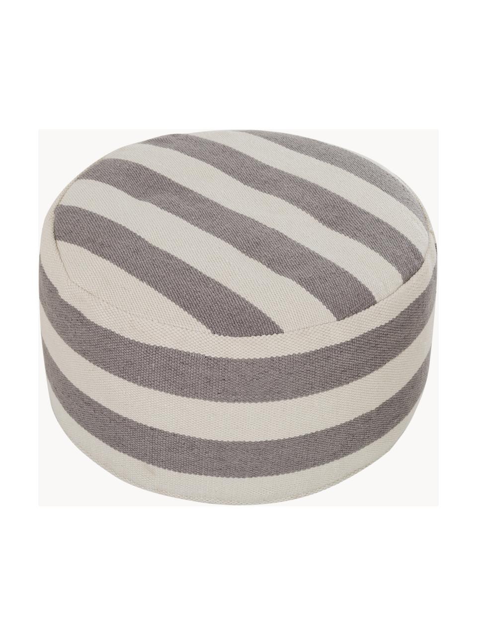 Gestreifter Pouf Lani, handgewebt, Bezug: 100% recyceltes Polyester, Cremeweiss, Grau, ∅ 65 x H 30 cm