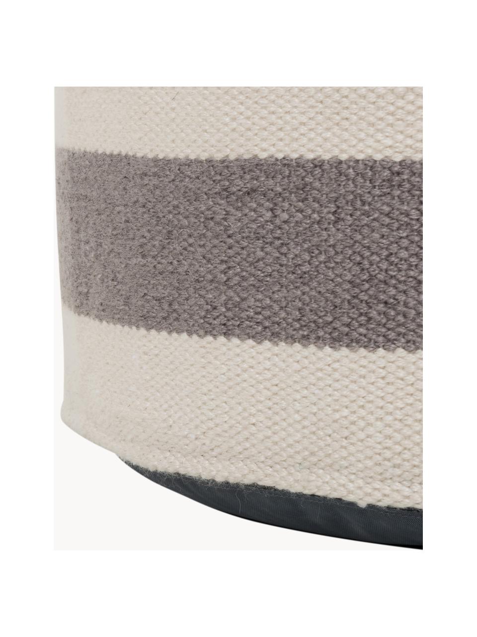 Pouf rond tissé main Lani, Blanc crème, taupe, ∅ 65 x haut. 30 cm