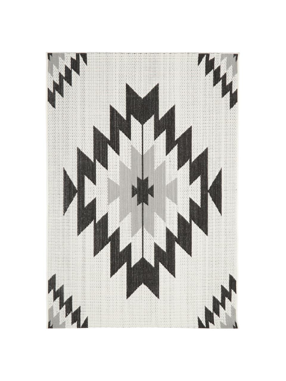 In- & outdoor vloerkleed Ikat met ethno patroon, 86% polypropyleen, 14% polyester, Crèmewit, zwart, grijs, B 200 x L 290 cm (maat L)