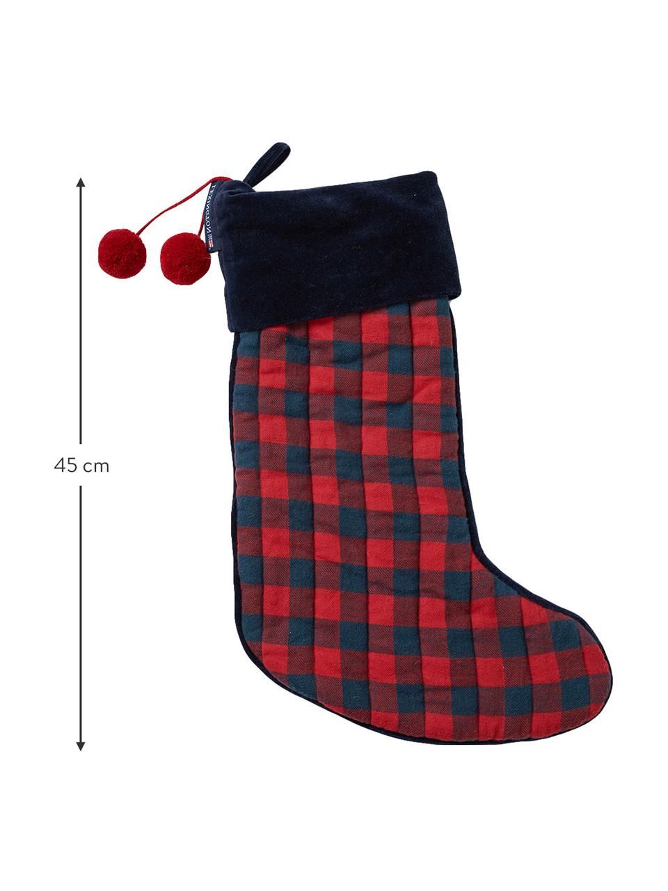 Vánoční ponožka Holiday, Bavlna, Tmavě modrá, červená, D 230 cm, V 10 cm