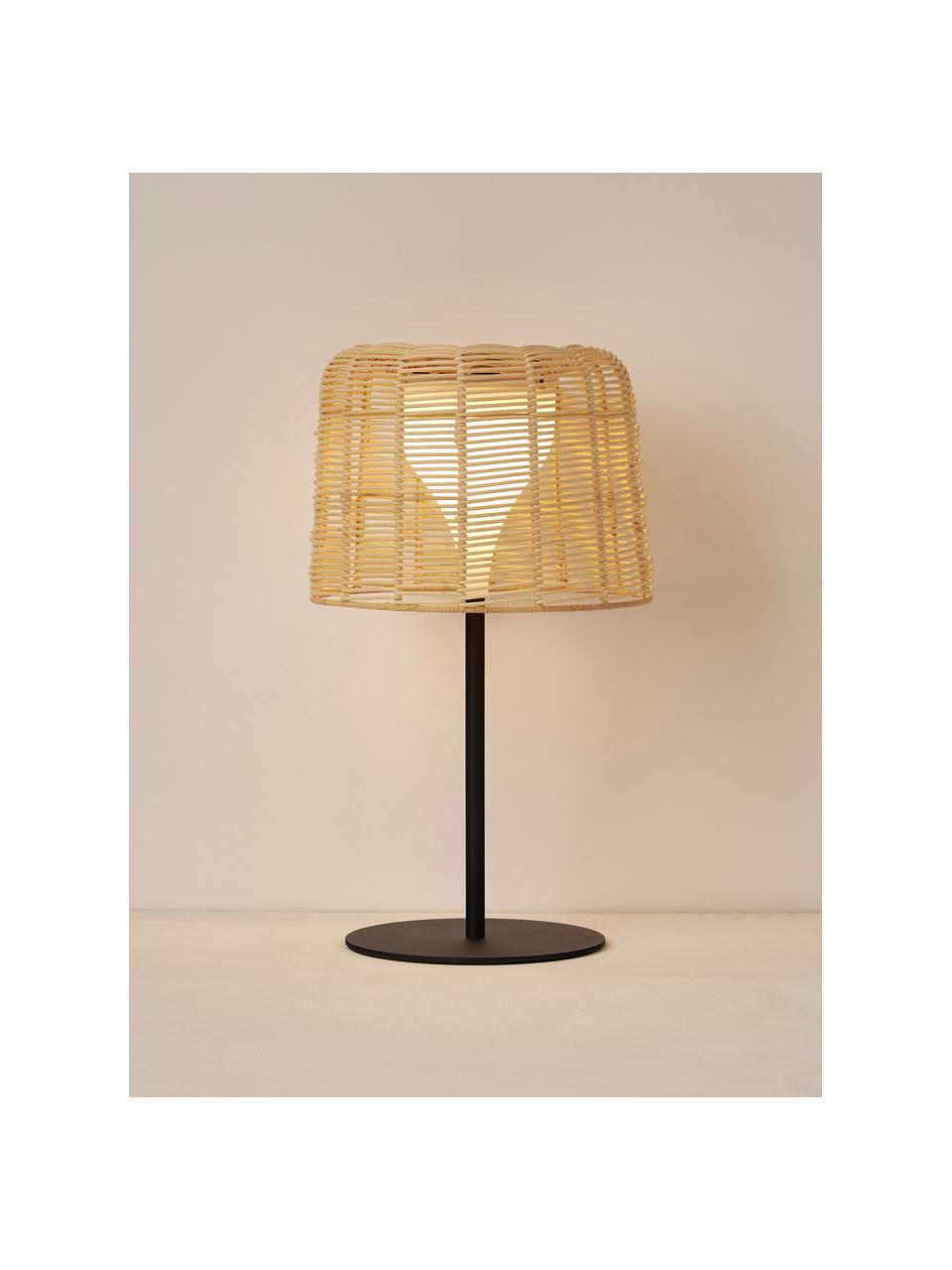 Lampe de table solaire LED avec abat-jour en rotin Kyra, Beige clair, noir, Ø 25 x haut. 48 cm