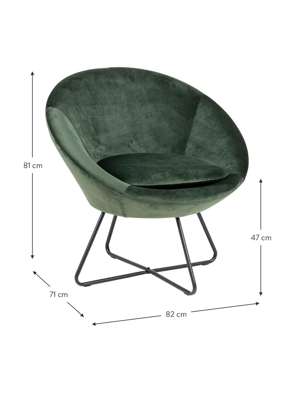 Fotel koktajlowy z aksamitu Center, Tapicerka: aksamit poliestrowy Dzięk, Stelaż: metal malowany proszkowo, Leśny zielony aksamit, S 82 x G 71 cm