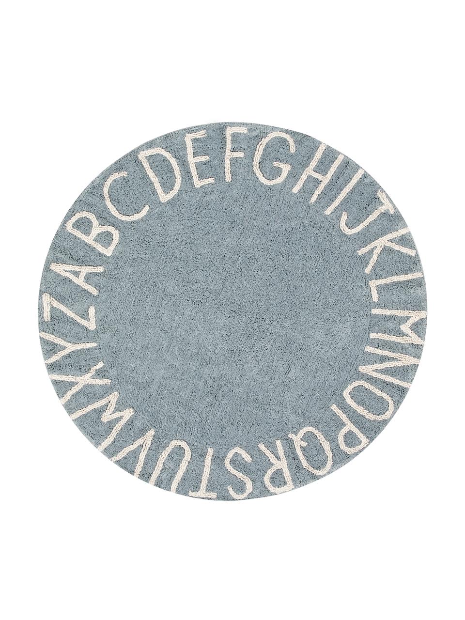 Tapis rond design letters ABC, Coton recyclé (80 % coton, 20 % autres fibres), Bleu, beige, Ø 150 cm (taille M)