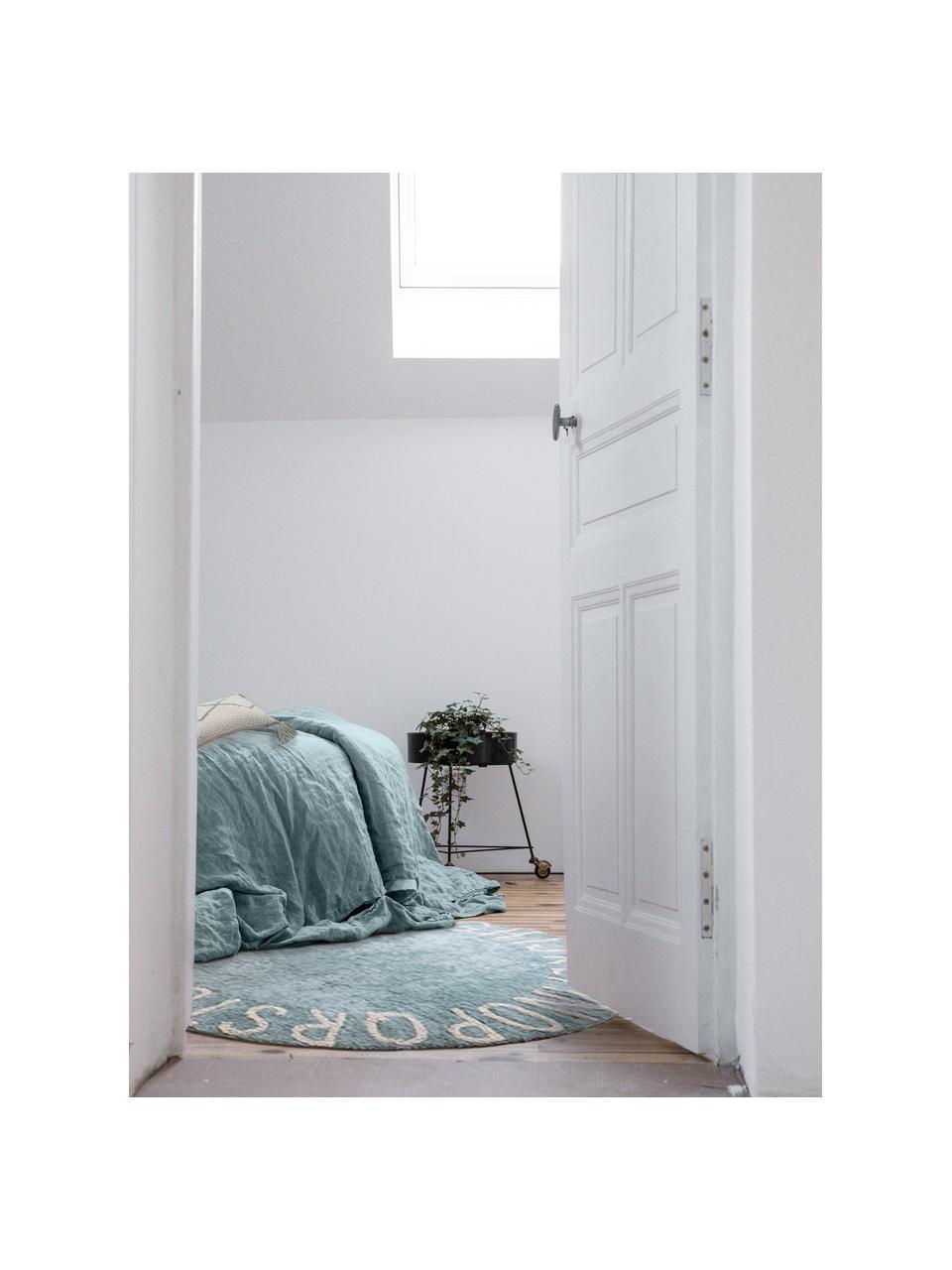 Tappeto rotondo con motivo a lettere ABC, Cotone riciclato (80% cotone, 20% altre fibre), Blu, beige, Ø 150 cm (taglia M)