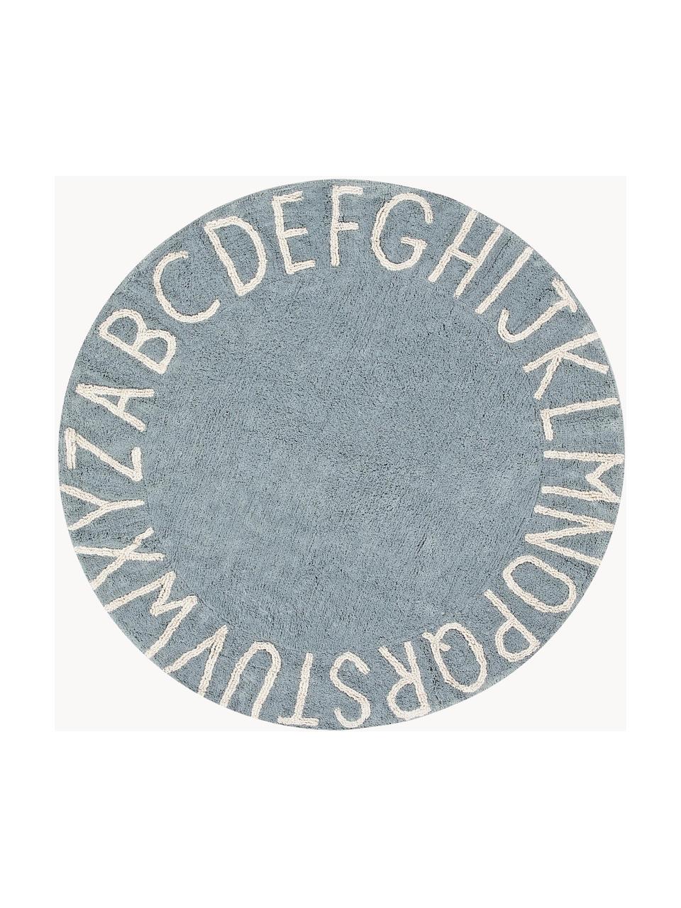Runder Kinderteppich ABC mit Buchstaben Design, Recycelte Baumwolle (80% Baumwolle, 20% andere Fasern), Graublau, Ø 150 cm (Größe M)