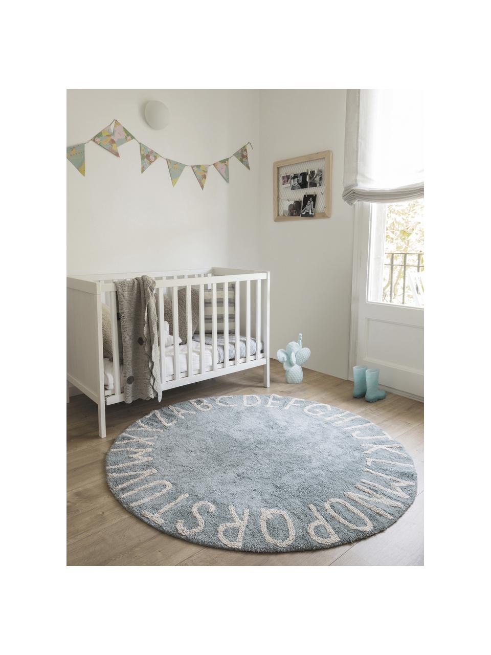 Tapis rond pour enfant avec lettres design ABC, Coton recyclé (80 % coton, 20 % autres fibres), Gris-bleu, Ø 150 cm (taille M)